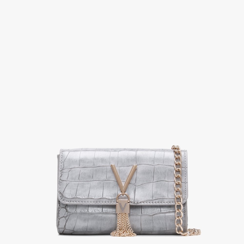Valentino By Mario Valentino Audrey Moc Croc Grey Shoulder Bag