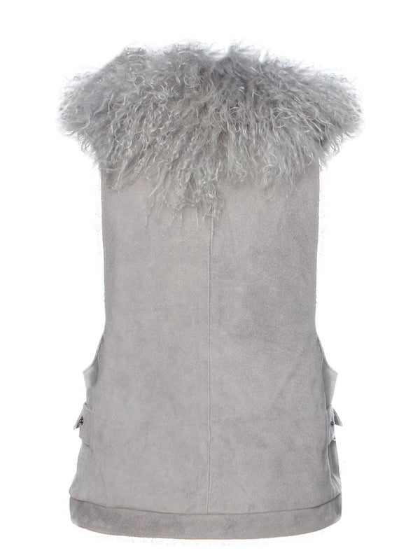 Mongolian Fur Grey Suede Gilet
