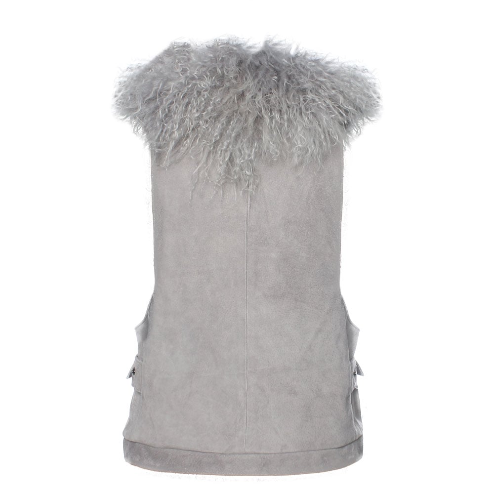 Mongolian Fur Grey Suede Gilet