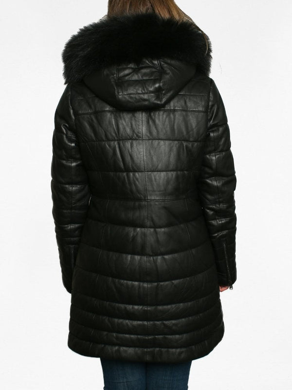 Mary Luxe Black Leather Long Line Quilted Jacket