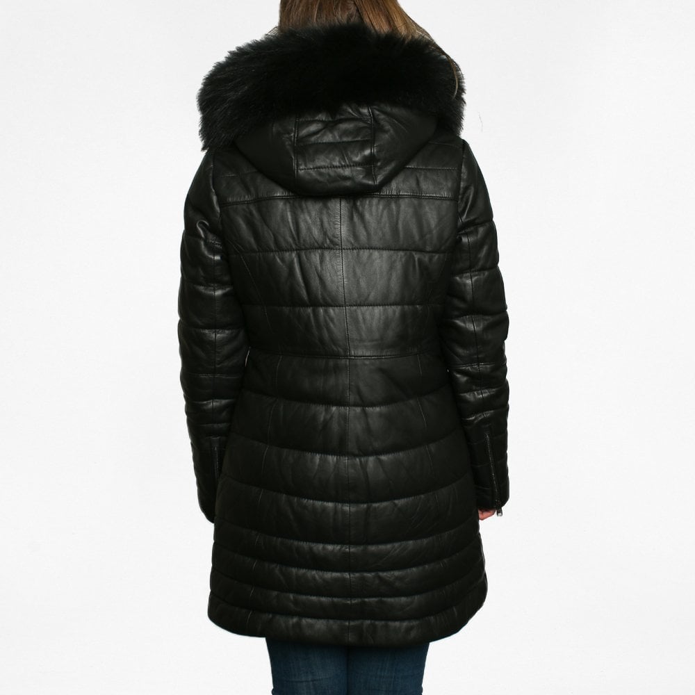 Mary Luxe Black Leather Long Line Quilted Jacket
