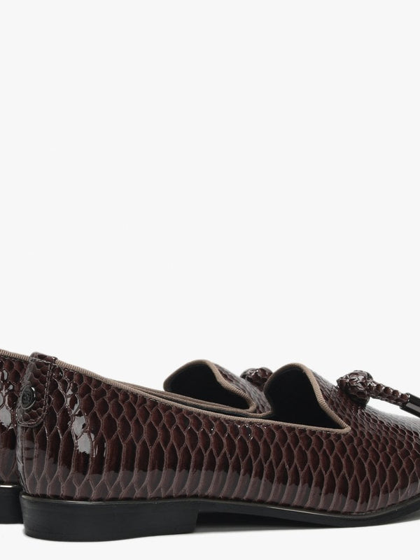 Eadlist Brown Reptile Tassel Loafers