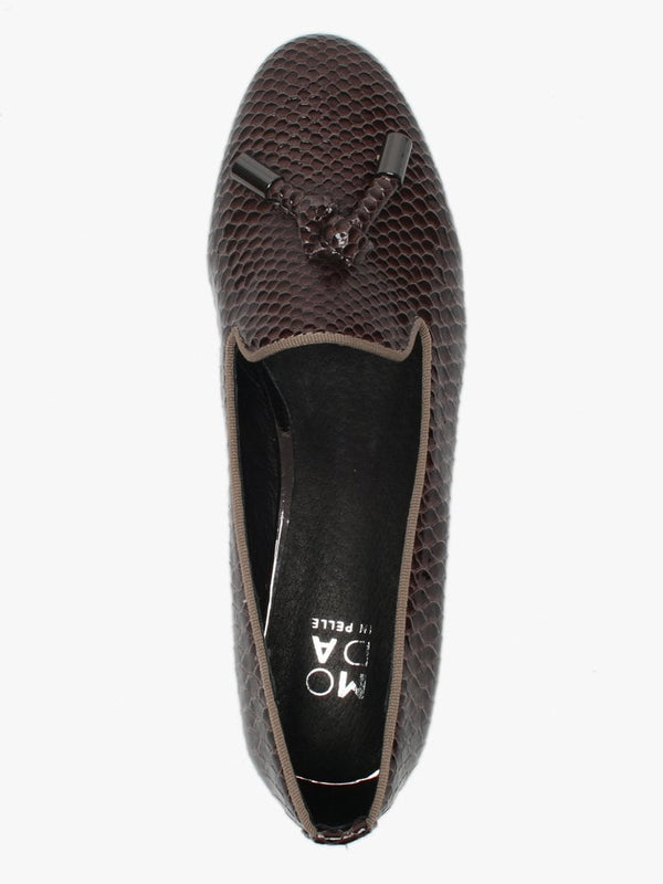 Eadlist Brown Reptile Tassel Loafers