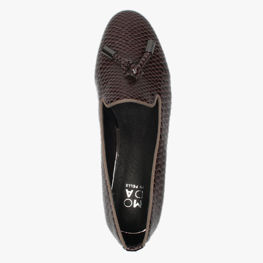 Eadlist Brown Reptile Tassel Loafers