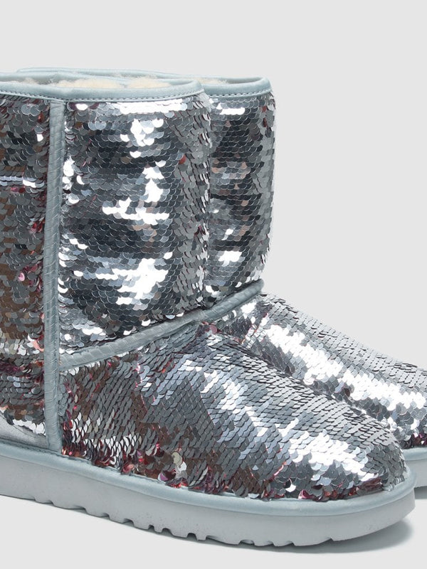 Classic Short Silver Sequin Ankle Boots