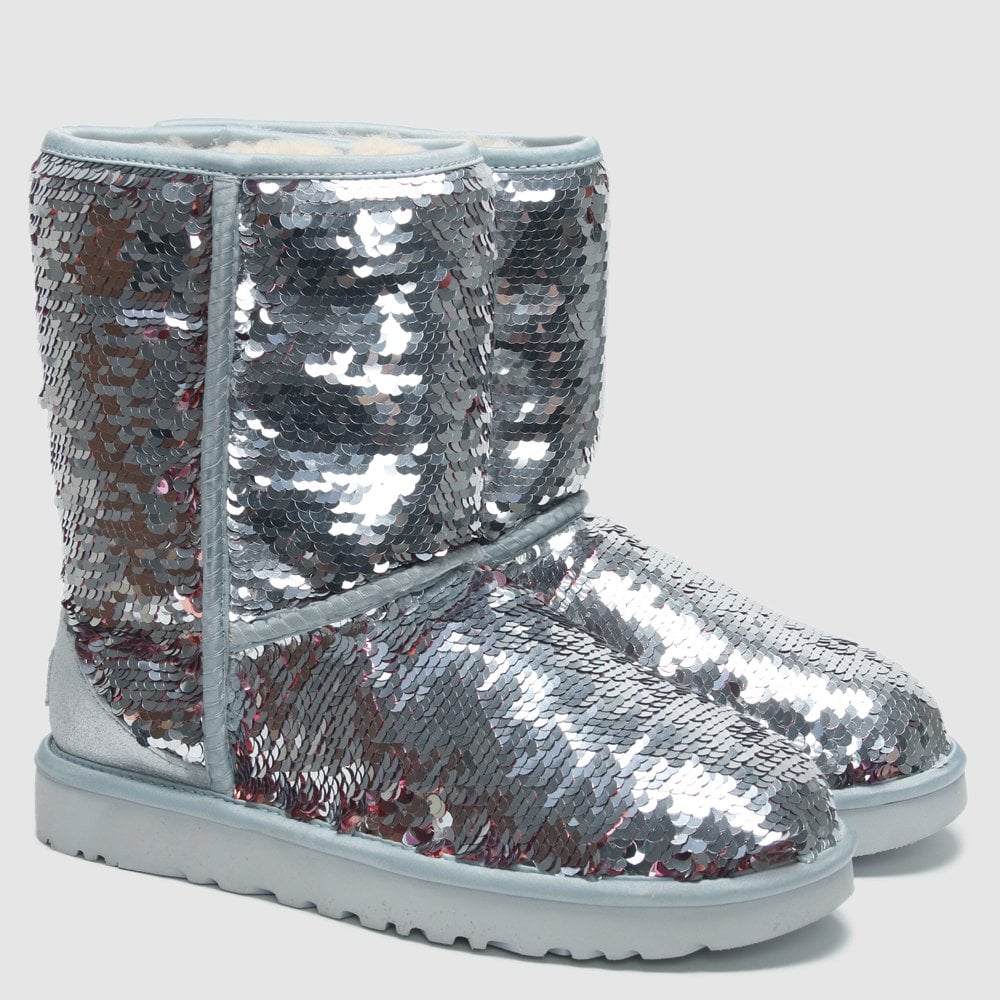 Classic Short Silver Sequin Ankle Boots