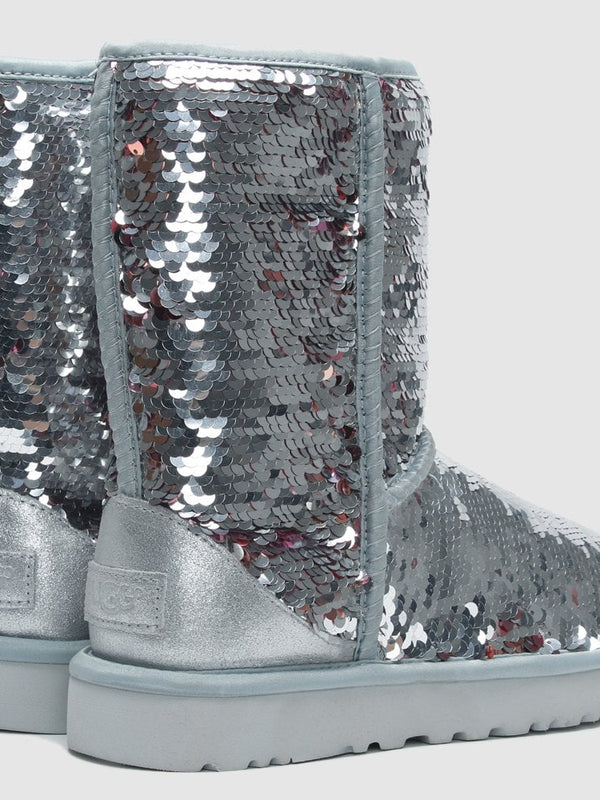 Classic Short Silver Sequin Ankle Boots