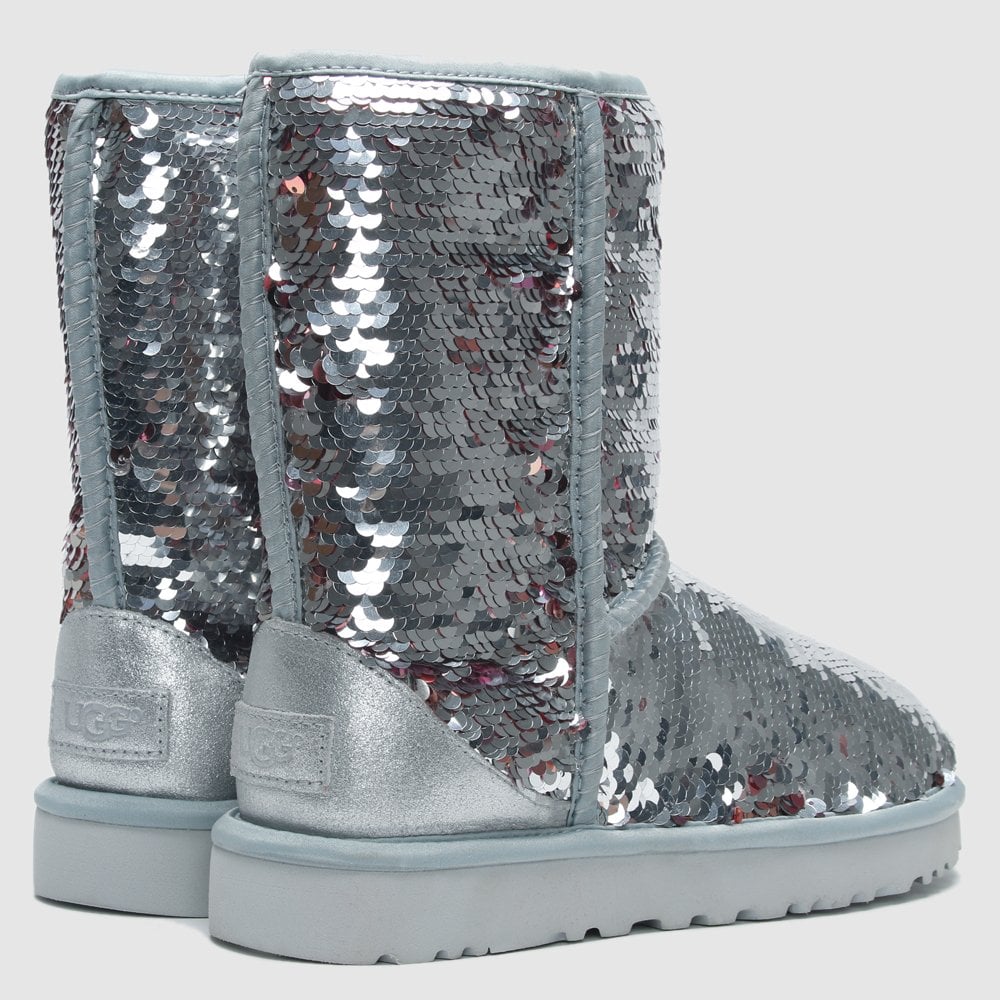 Classic Short Silver Sequin Ankle Boots