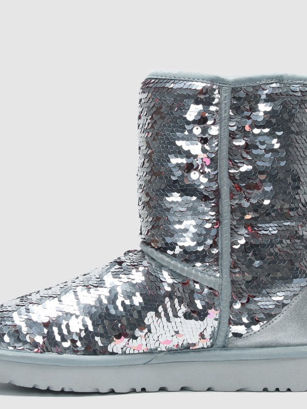 Classic Short Silver Sequin Ankle Boots