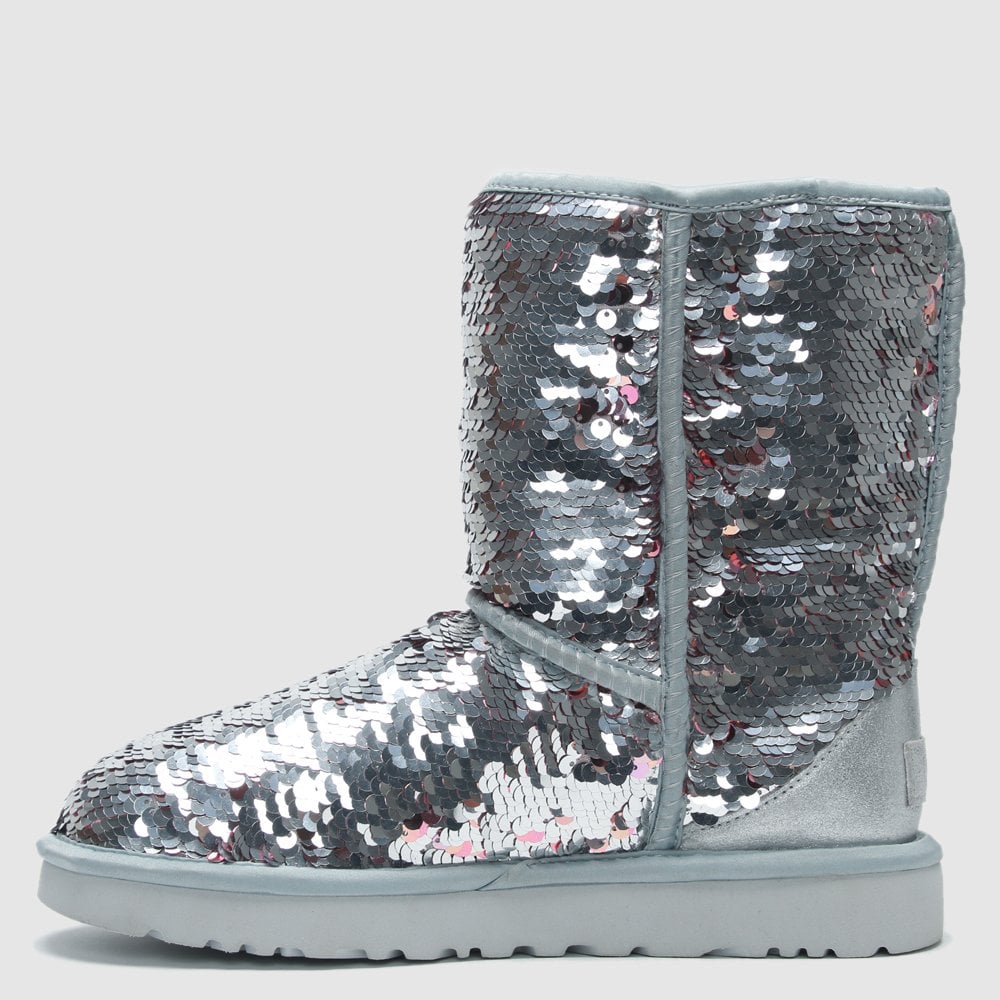 Classic Short Silver Sequin Ankle Boots