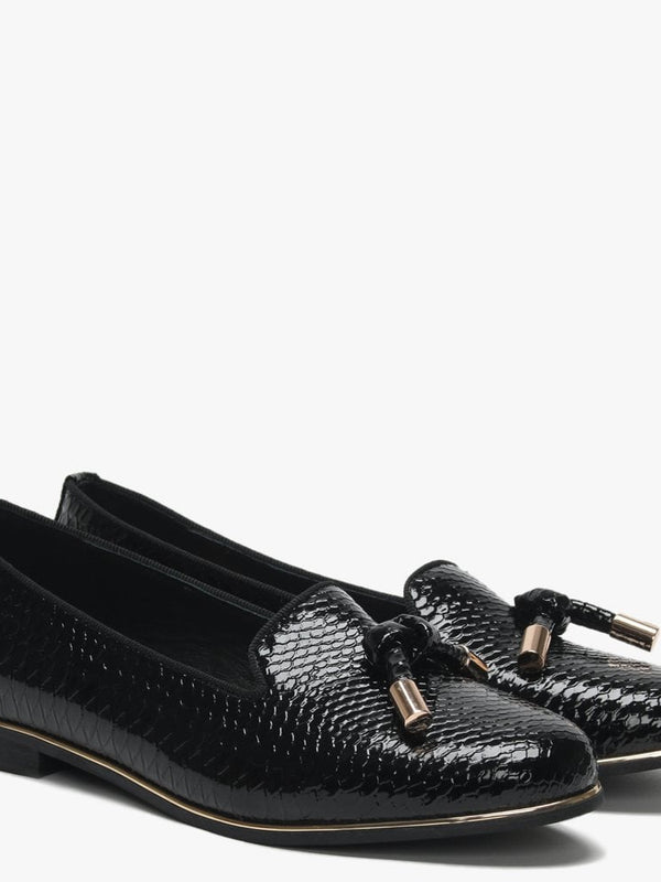 Eadlist Black Reptile Tassel Loafers