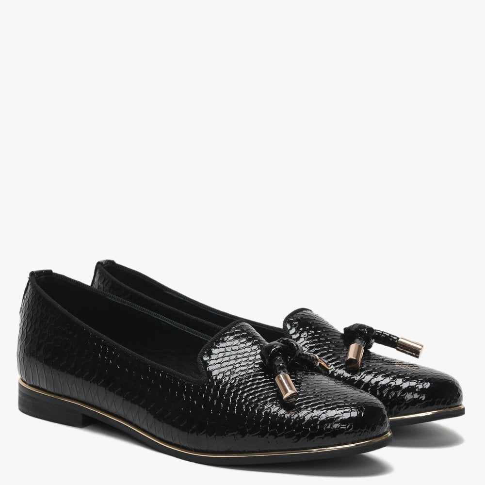 Eadlist Black Reptile Tassel Loafers