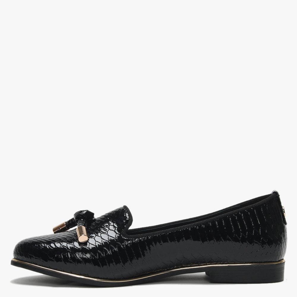 Eadlist Black Reptile Tassel Loafers