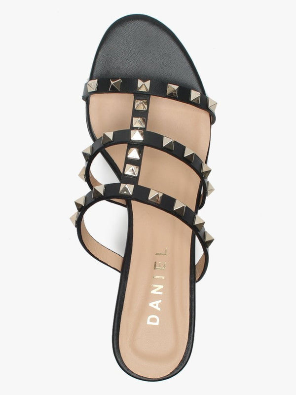 Studder Black Leather Embellished Block Heeled Mules