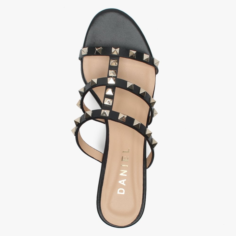 Studder Black Leather Embellished Block Heeled Mules
