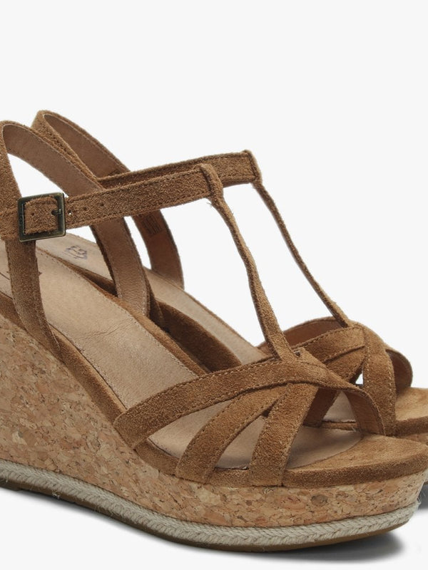 Melissa Chestnut Suede T Bar Wedge Sandals