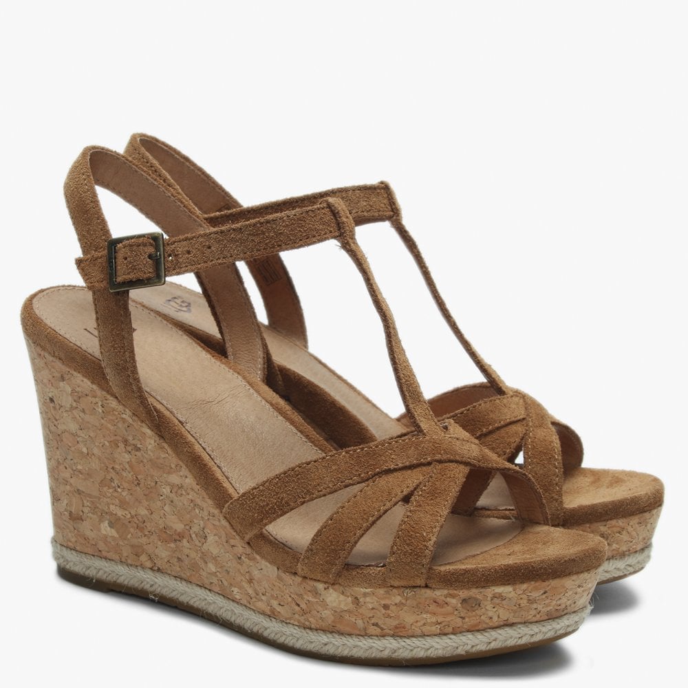 Melissa Chestnut Suede T Bar Wedge Sandals