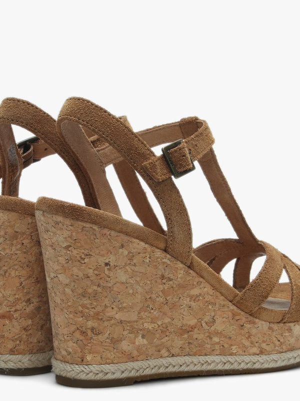 Melissa Chestnut Suede T Bar Wedge Sandals