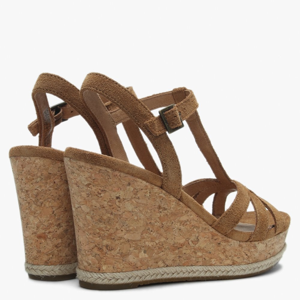 Melissa Chestnut Suede T Bar Wedge Sandals