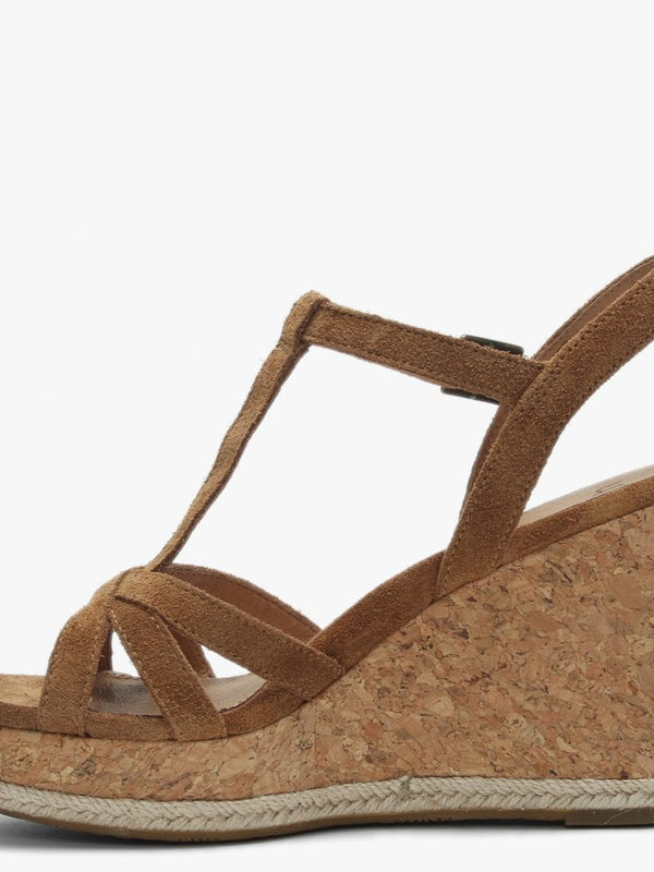 Melissa Chestnut Suede T Bar Wedge Sandals