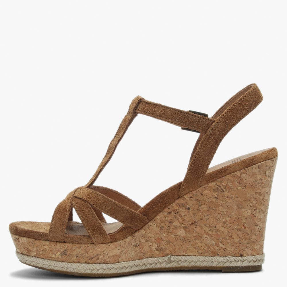 Melissa Chestnut Suede T Bar Wedge Sandals