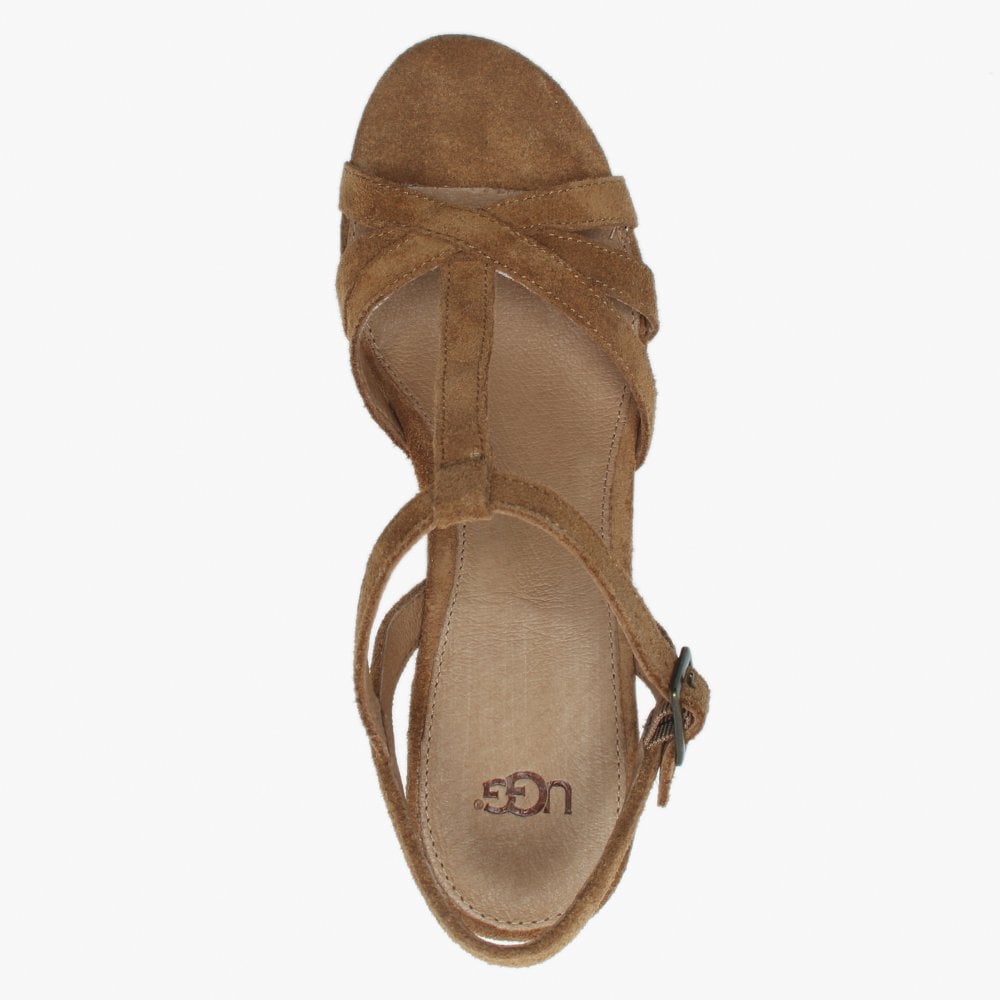 Melissa Chestnut Suede T Bar Wedge Sandals