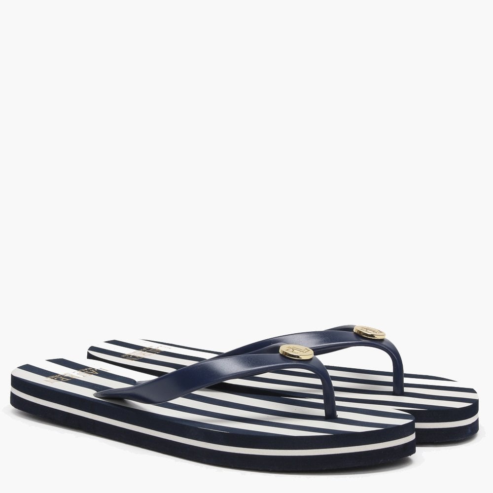 Elissa III Navy & White Striped Flip Flops