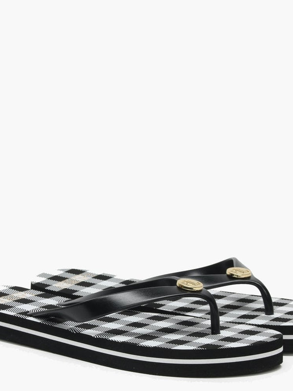 Elissa III Black & White Checked Flip Flops