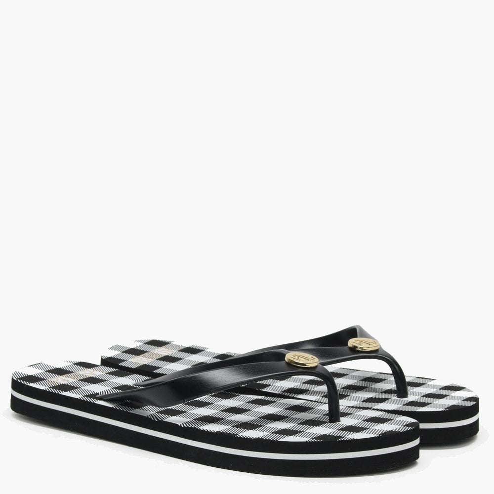 Elissa III Black & White Checked Flip Flops