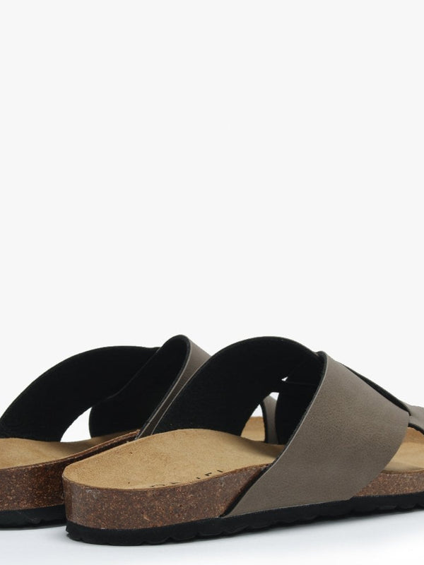 Mandel Taupe Cross Strap Sliders