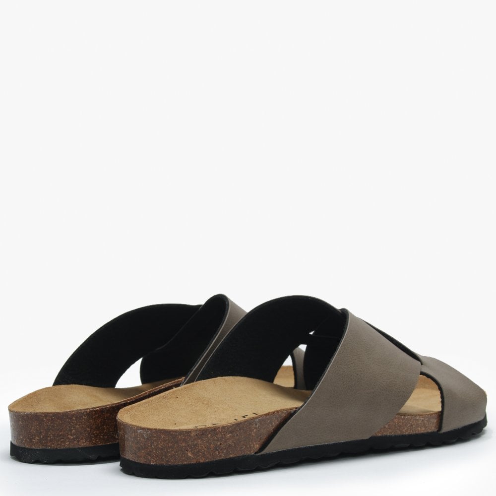 Mandel Taupe Cross Strap Sliders