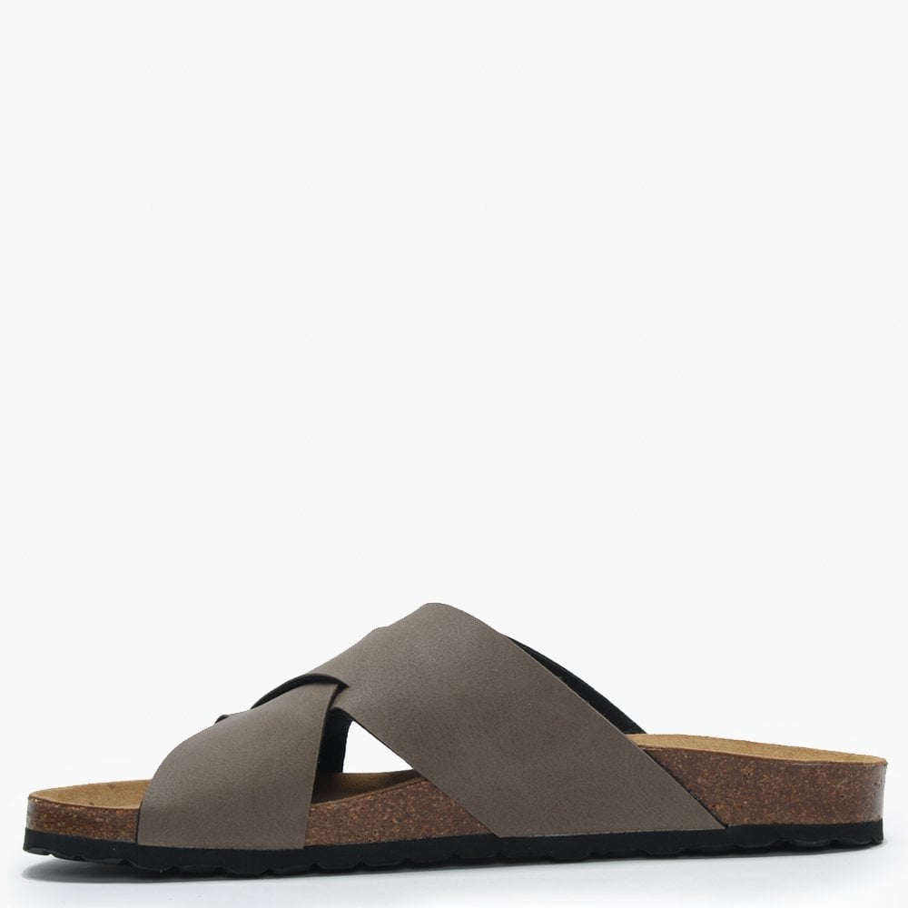 Mandel Taupe Cross Strap Sliders
