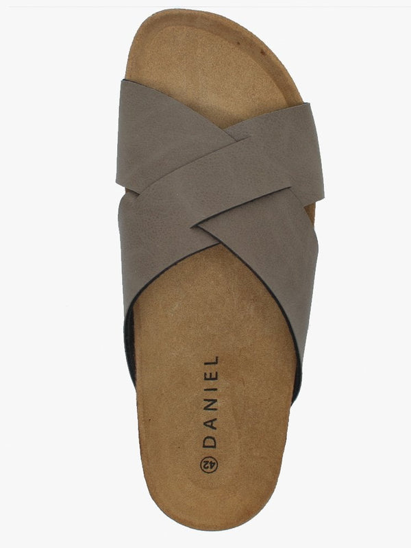 Mandel Taupe Cross Strap Sliders