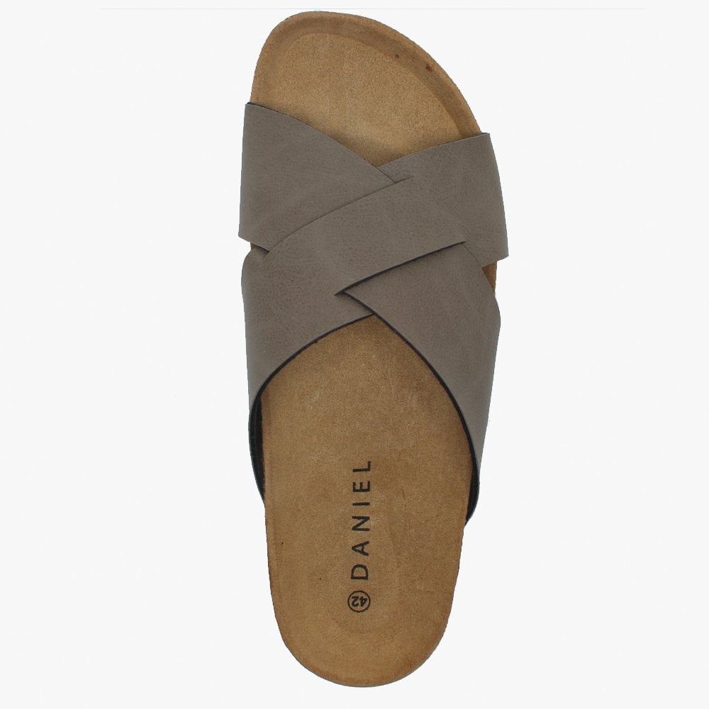 Mandel Taupe Cross Strap Sliders