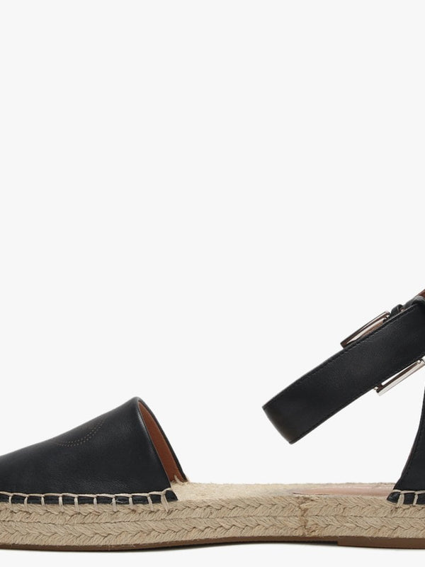 Logo Black Leather Ankle Strap Espadrilles