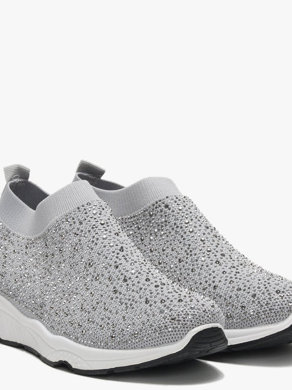 Breana Grey Knitted Embellished Trainers