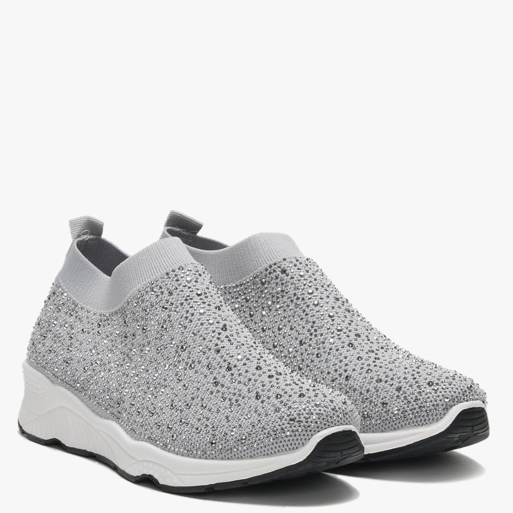 Breana Grey Knitted Embellished Trainers