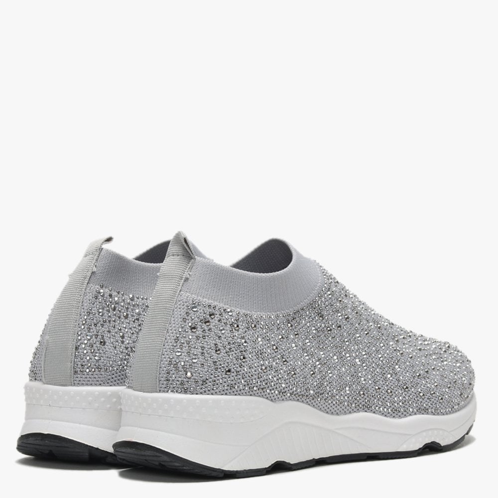 Breana Grey Knitted Embellished Trainers