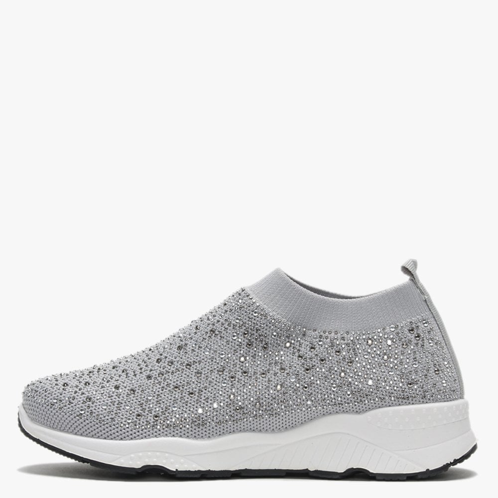 Breana Grey Knitted Embellished Trainers