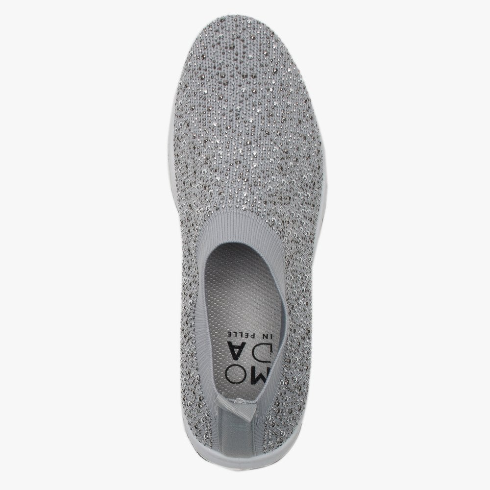 Breana Grey Knitted Embellished Trainers