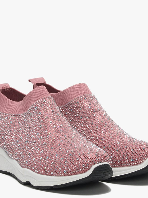 Breana Pink Knitted Embellished Trainers