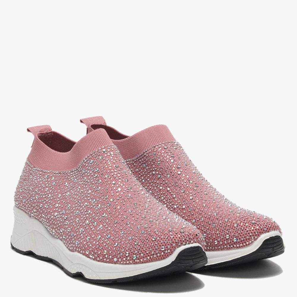 Breana Pink Knitted Embellished Trainers