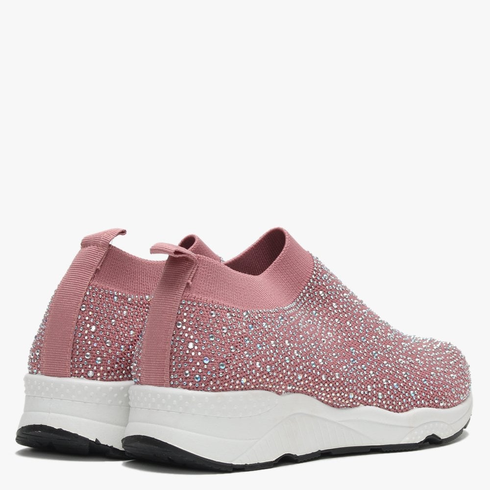 Breana Pink Knitted Embellished Trainers
