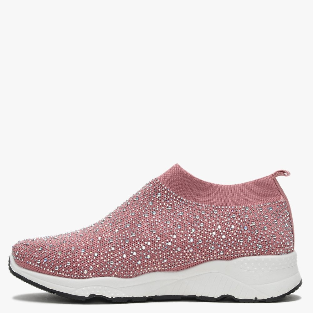Breana Pink Knitted Embellished Trainers