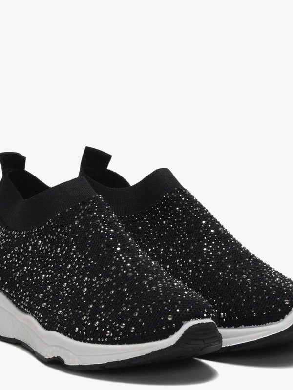 Breana Black Knitted Embellished Trainers