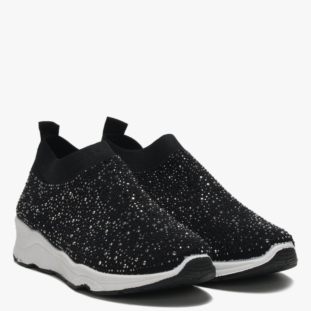Breana Black Knitted Embellished Trainers