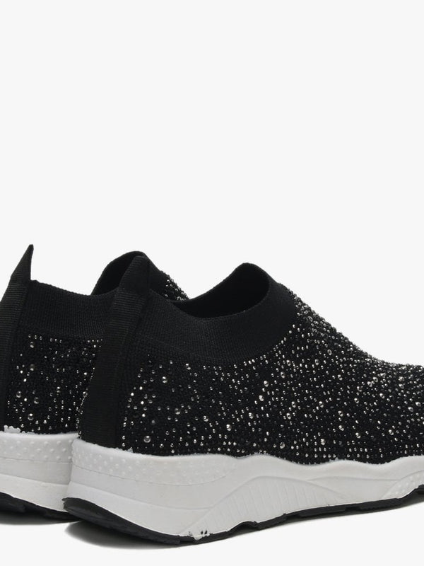 Breana Black Knitted Embellished Trainers