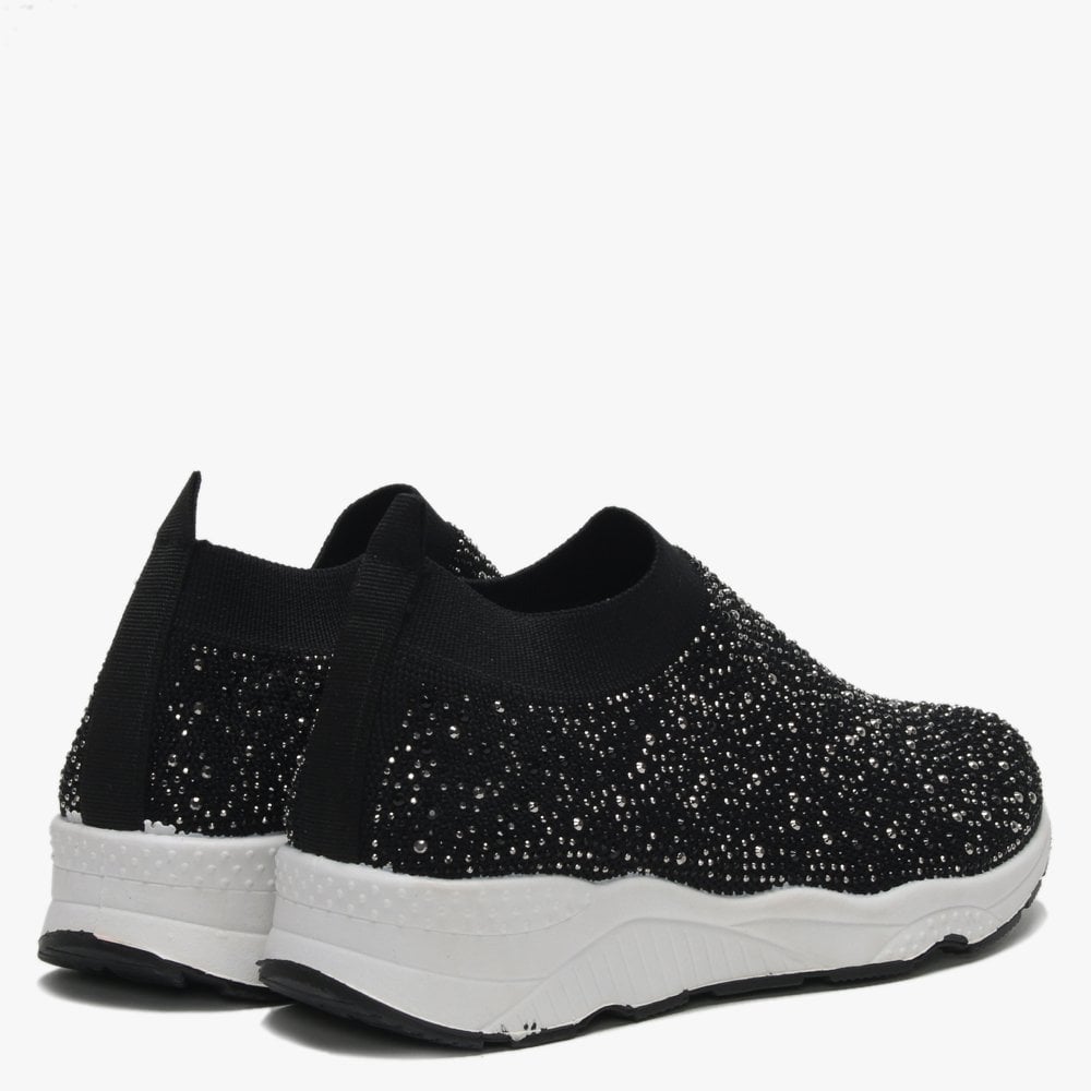 Breana Black Knitted Embellished Trainers