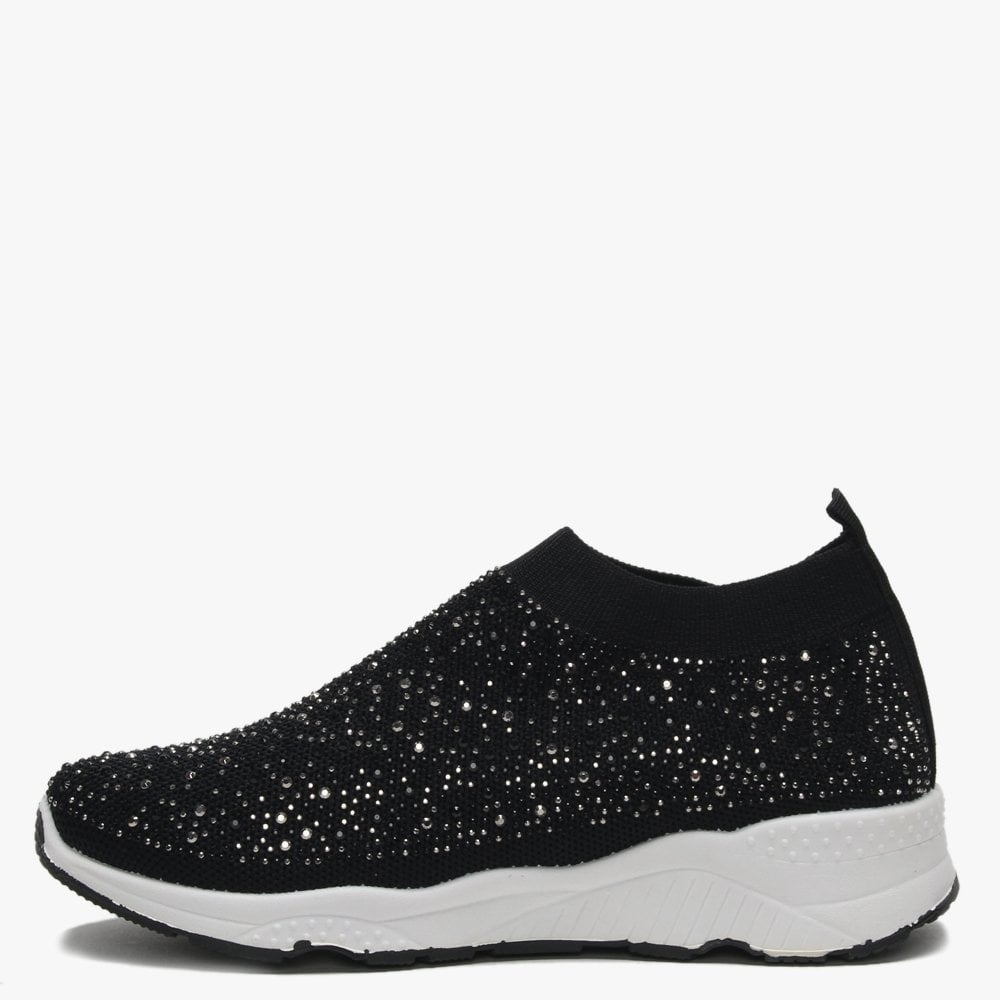 Breana Black Knitted Embellished Trainers