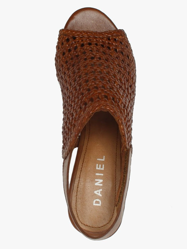 Zoina Tan Leather Woven Block Heel Sandals